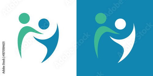 Dual meaning logo combining human figures and teamwork elements, symbolizing partnership, unity, collaboration, and collective strength in a modern, professional design.
