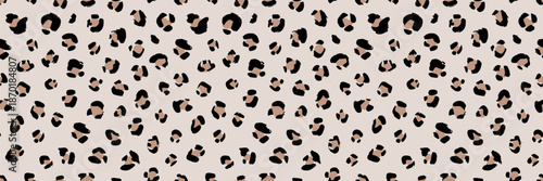 Seamless leopard print pattern with brown spots on beige background. Vector animal skin texture perfect for fabric design, fashion textiles, and safari-themed decoration projects.