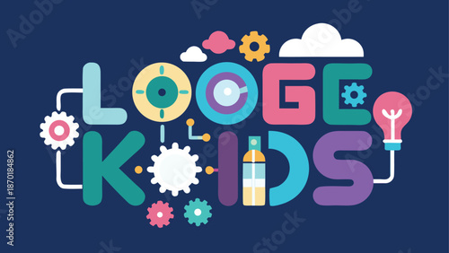A vibrant kids logo featuring rounded letters and gear designs, perfect for educational or creative projects