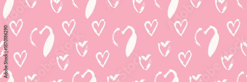 Seamless Valentine pattern with watercolor hearts in pink and white tones. Cute romantic background perfect for February celebrations, greeting cards, gift wrap, or love themed designs.