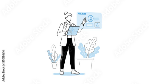 Woman Using Digital Tablet Near Plants.