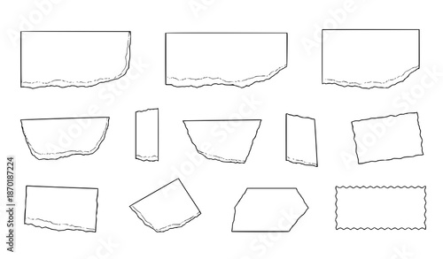 Ripped Torn Paper Pieces Flat Vector Set