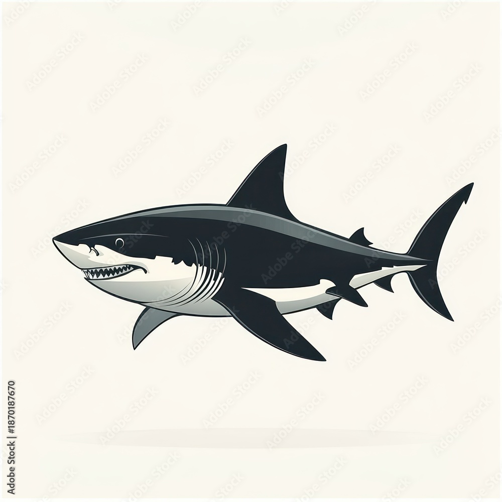 Fototapeta premium fierce shark swimming with bared teeth and alert gaze, sleek dark gray body and powerful tail