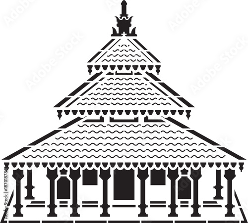 Laser cutting silhouette of Demak Mosque, Indonesia, vector ornament