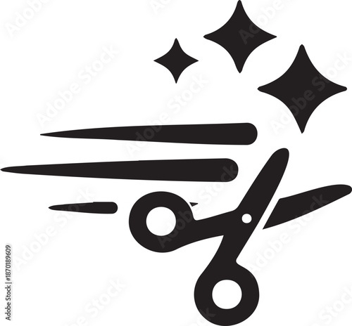 Black Scissors Cutting Icon with Sparkle Effect Vector