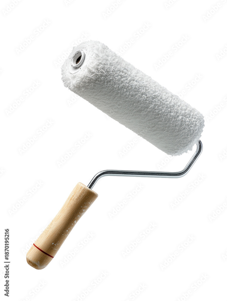 Obraz premium A paint roller on a white background, ideal for home improvement and DIY projects, emphasizing creativity in interior design.