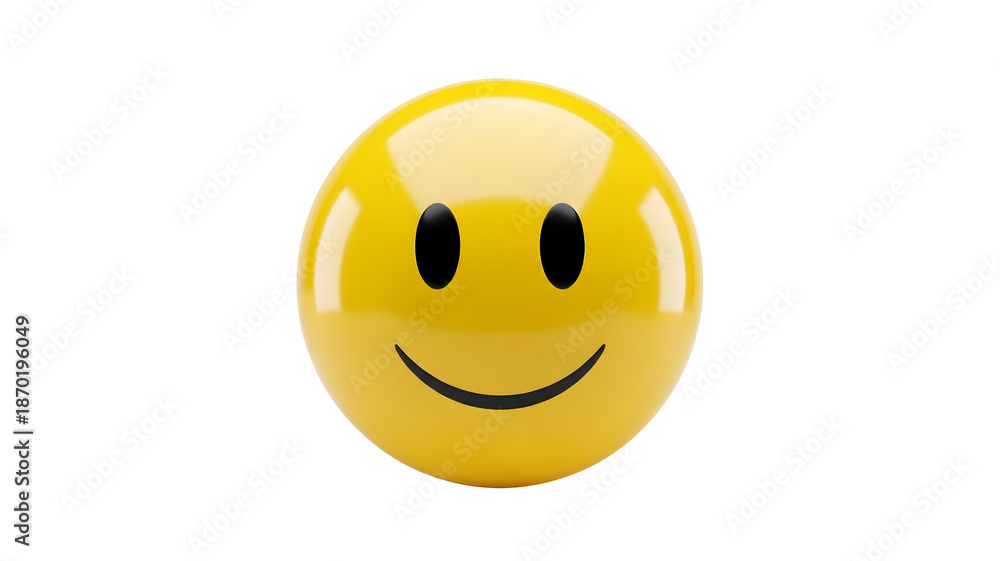 Fototapeta premium Glossy 3D Yellow Smiley Face Emoji Representing Happiness and Positive Emotion Transparent background