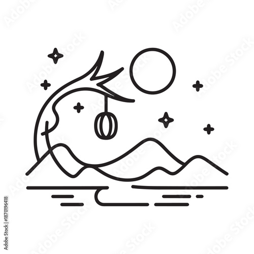 A whimsical illustration of a narwhal swimming under a starry night sky