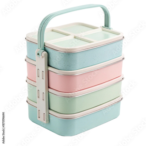 Pastel-colored stackable snack box carrier for organized meals on-the-go