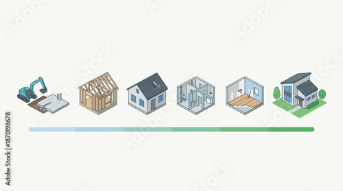 Modern home construction process stages illustrated