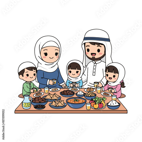 Muslim family sharing iftar meal together
