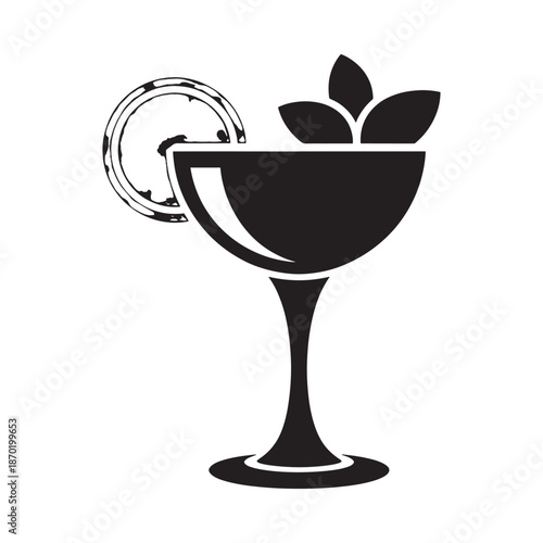 Tableau sur toile A minimalist black and white illustration of a cocktail glass with a lemon