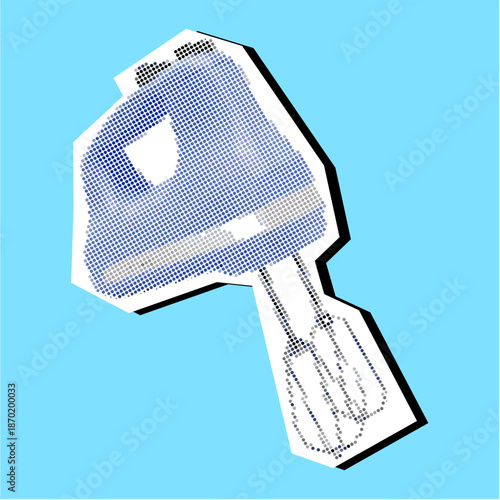 Hand mixer Halftone Dotted Collage Element Pointillize in Paper Torn vector for baking art. Ideal for whipping cream, making cakes, kitchen tools, and culinary designs.