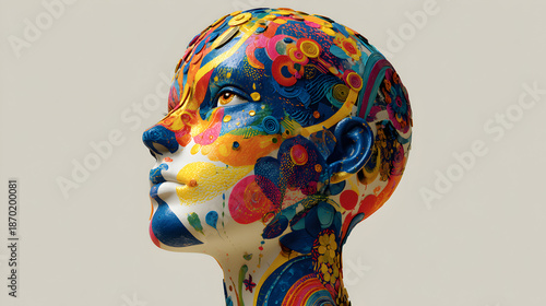 el rostro de una persona o maniqui con colores con pintura colorida diseño y estilo creativo artistico innovador 