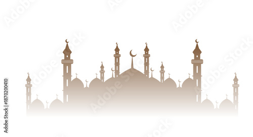 Islamic Mosque Illustration with Crescent Moon for Ramadan Kareem and Eid Mubarak

