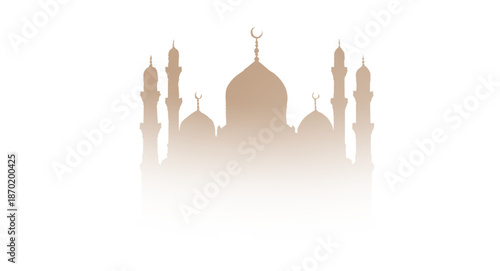 Modern flat vector illustration of a majestic mosque with dome and minarets

