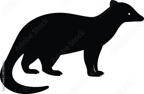 Sleek black silhouette of a standing carnivorous mammal with a distinct small eye