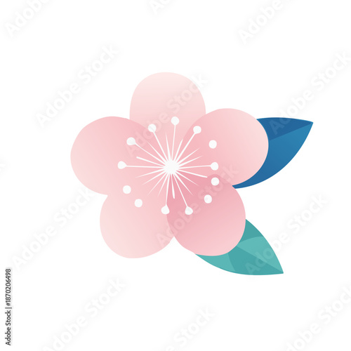 春の訪れを感じさせる桜風の花と葉のシンプルで上品なイラスト