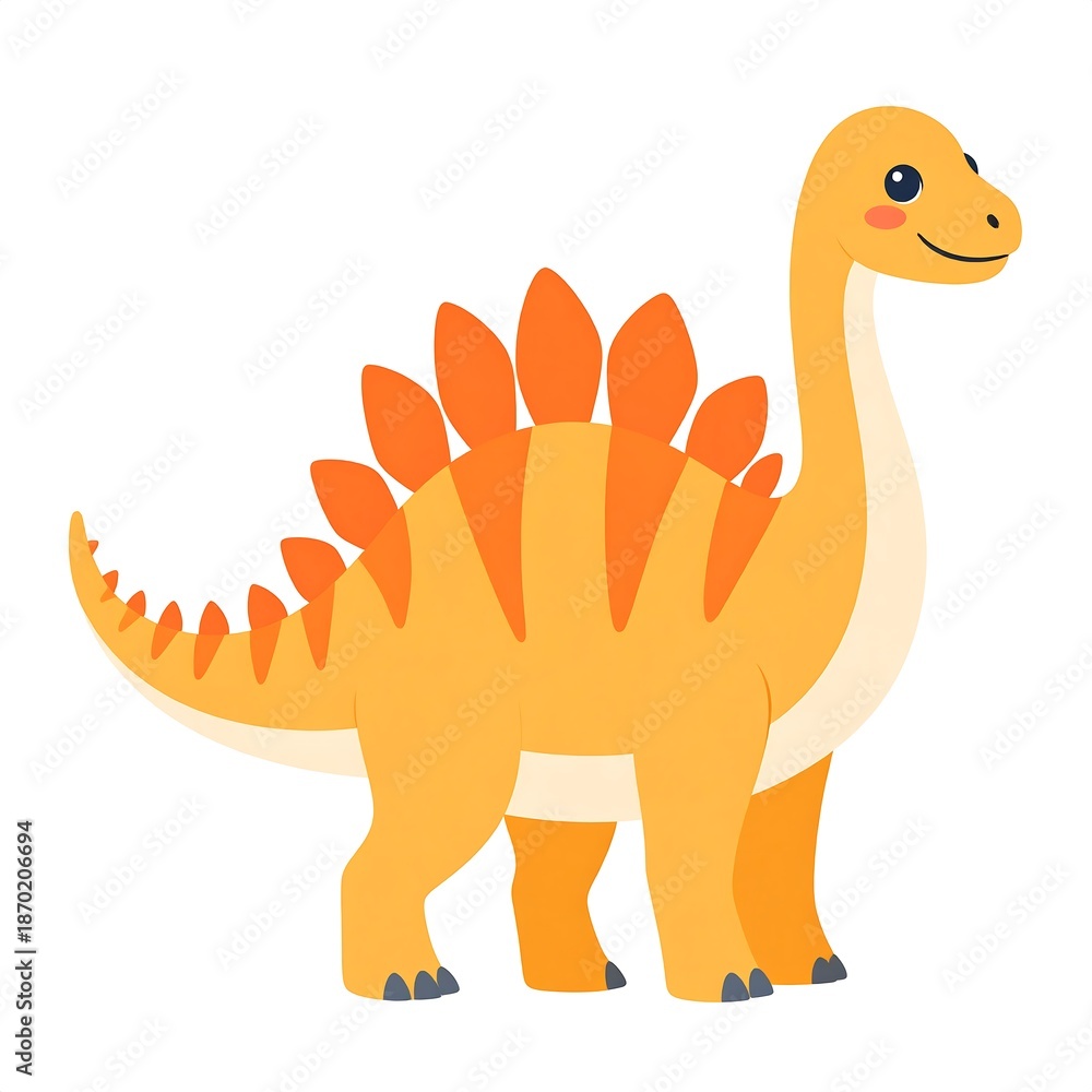 Fototapeta premium Cartoon dinosaur. Yellow body, orange spines, friendly face