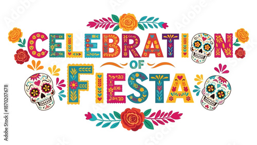 Vibrant Celebration of Fiesta with Sugar Skulls and Roses