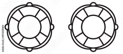 Line art lifebuoy icon set featuring simple nautical safety equipment for maritime and rescue themes