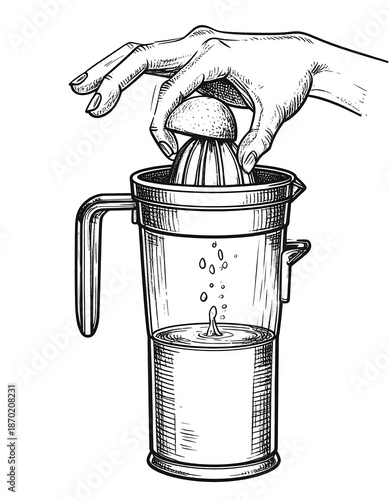 Hand squeezing lemon into pitcher