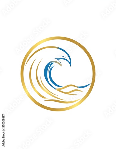 Gold circle framing ocean wave