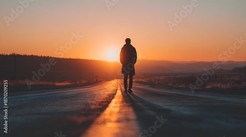 Person Standing On Open Road At Sunrise Symbolizing A New Life And Fresh Beginning