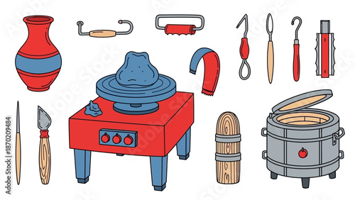 Pottery Studio Equipment and Tools for Ceramic Crafting.