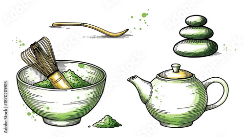 Traditional Japanese Matcha Tea Ceremony Set with Zen Stones.