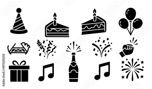 Festive Party Celebration Black Glyph Icons Vector