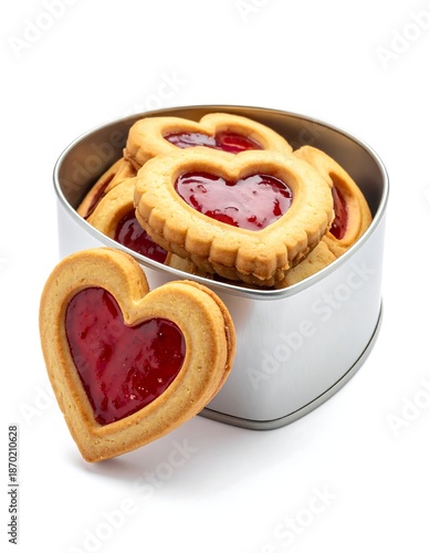 Heart-shaped cookies in a tin