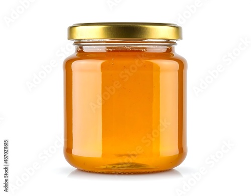 Honey jar against white background