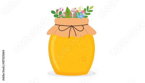 Honey jar with flowers