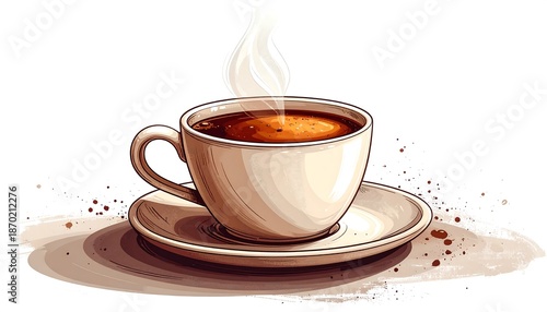 Hot coffee in a white cup