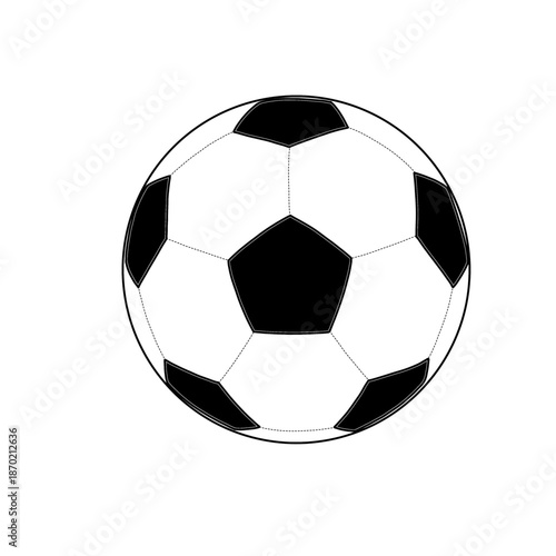 A classic soccer ball featuring a pattern of black pentagons and white hexagons, ready for play. Vector line art. Isolated on a white background.