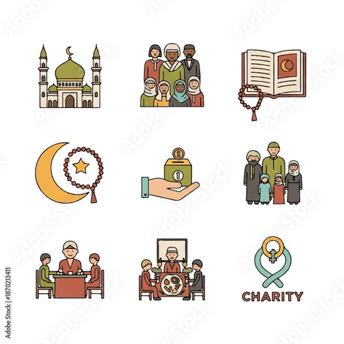 Charity and Community Islamic Illustrations Concept.