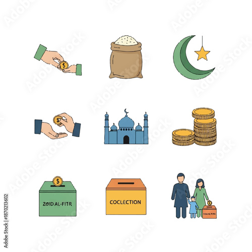 Charity Donation Islamic Zakat Collection Illustration.