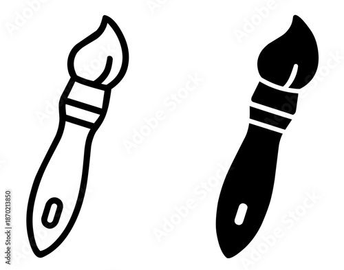 Paint brush illustration icon in outline and silhouette style