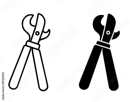 Can opener illustration icon in outline and silhouette style