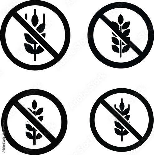 Gluten free symbol icon set. no wheat sign for food allergy and diet restrictions