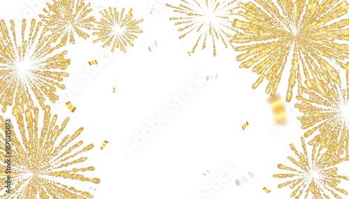 Golden fireworks and confetti explosion