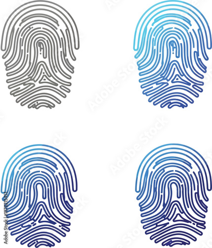 Digital fingerprint identification icons for security, biometric authentication technology