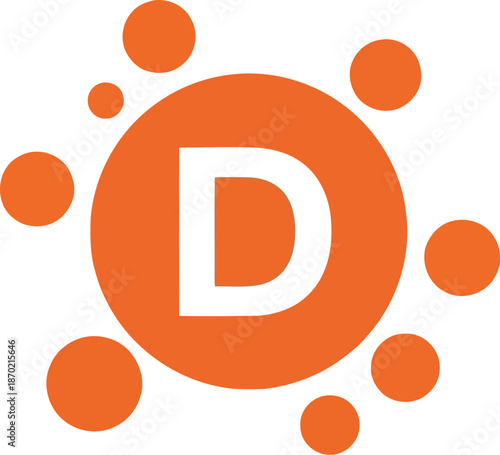 Modern orange letter d logo with connecting circles abstract dynamic tech branding