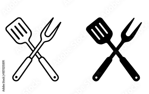 BBQ grill illustration icon in outline and silhouette style