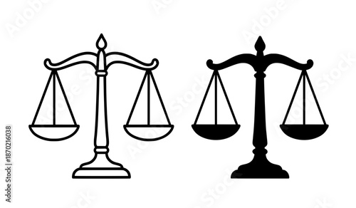Scales of justice illustration icon in outline and silhouette style