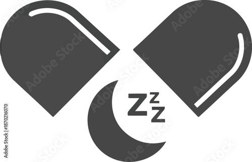 Sleep aid pill capsule icon vector: insomnia treatment, restful night, melatonin supplement