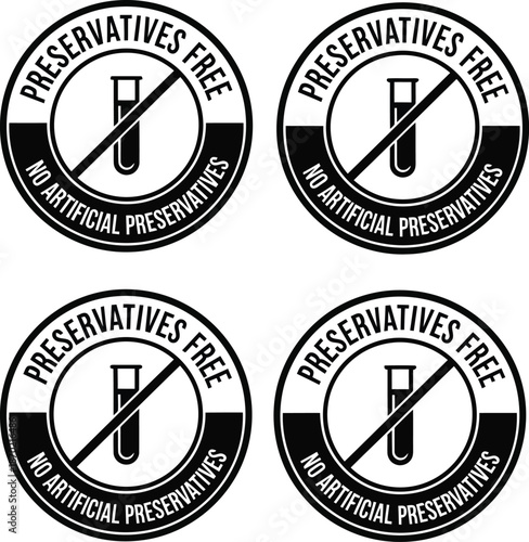Preservative free food label no artificial additives icon set for natural products