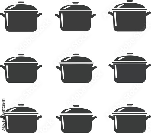 Set of Black Cooking Pots in Various Sizes for Modern Kitchen Design