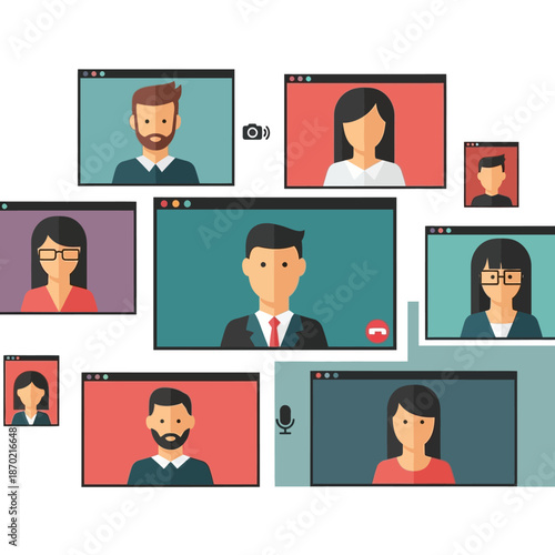 Diverse group of people engaging in a virtual video conference call.